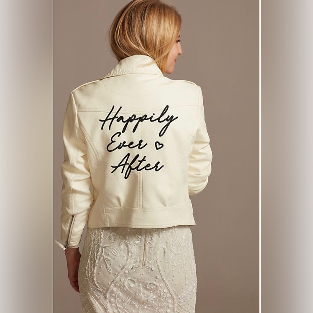 David's Bridal happily ever after vegan leather moto jacket